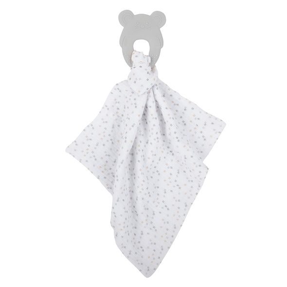 NATTOU KOUSÁTKO SILIKONOVÉ BEZ BPA S BAVLNĚNOU DEČKOU 28 X 28 CM GREY - KOUSÁTKA - PRO DĚTI