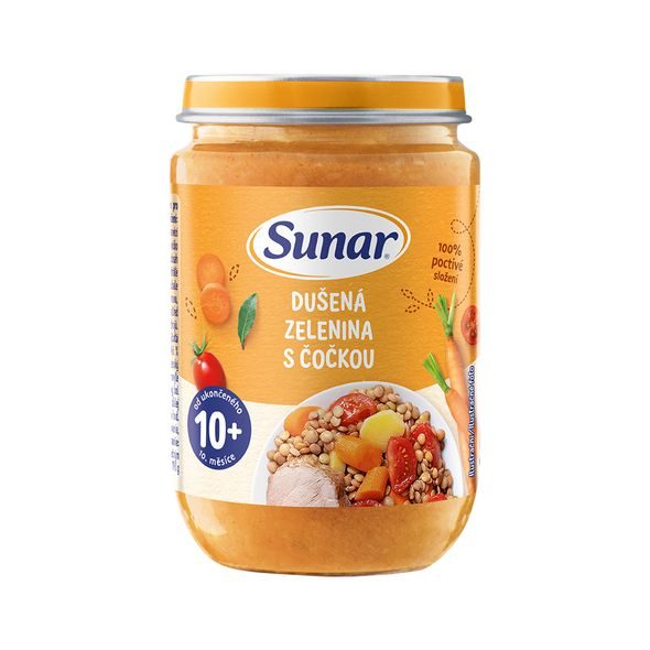 SUNAR PŘÍKRM DUŠENÁ ZELENINA S ČOČKOU 10M+ 190G - MASO/ZELENINA - KRMENÍ