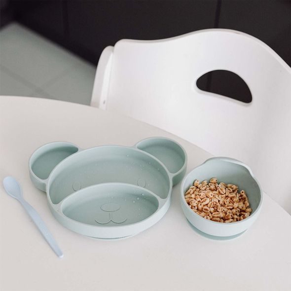 CANPOL BABIES SILIKONOVÝ DĚLENÝ TALÍŘ S PŘÍSAVKOU MEDVÍDEK ZELENÝ - MISKY, TALÍŘKY A PODLOŽKY - KRMENÍ
