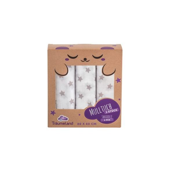 TRÄUMELAND LÁTKOVÉ PLENY 3KS 80 X 80 CM STERNCHEN GRAU - LÁTKOVÉ PLENY ALL IN ONE - PŘEBALOVÁNÍ