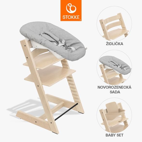 STOKKE® TRIPP TRAPP® + NOVOROZENECKÁ SADA + BABY SET ZVÝHODNĚNÁ SADA - JÍDELNÍ ŽIDLIČKY DŘEVĚNÉ - KRMENÍ