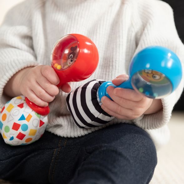BABY EINSTEIN HRAČKA CHRASTÍTKO SHAKE & GROOVE™ 2KS, 0M+ - MOTORICKÉ A HUDEBNÍ - PRO DĚTI