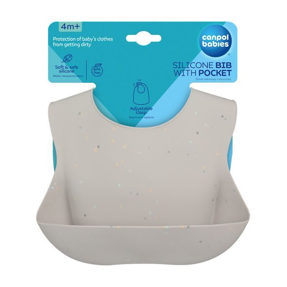 CANPOL BABIES SILIKONOVÝ BRYNDÁK S KAPSOU DOTS ŠEDÝ - BRYNDÁKY - KRMENÍ