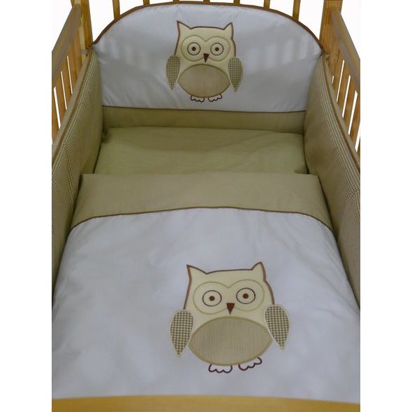 TOMI POVLEČENÍ K3 VÝŠIVKA SOVA BÉŽOVÁ KOSTKA - POVLEČENÍ DO POSTÝLKY - SPINKÁNÍ