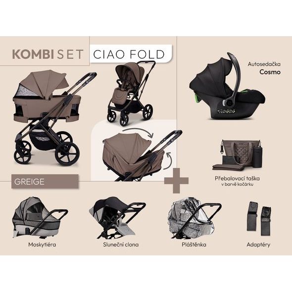 MOON CIAO FOLD KOMBI SET - GREIGE - TROJKOMBINACE - KOČÁRKY A PŘÍSLUŠENSTVÍ