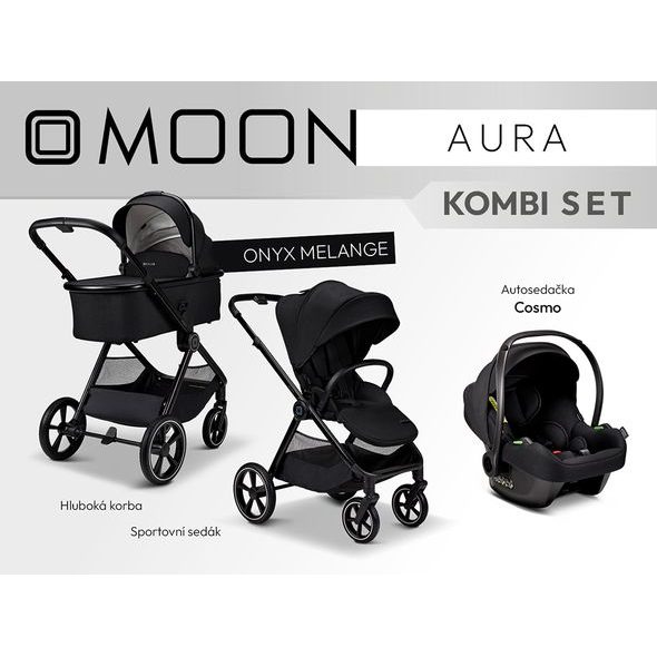 MOON AURA - KOMBI ONYX MELANGE - TROJKOMBINACE - KOČÁRKY A PŘÍSLUŠENSTVÍ