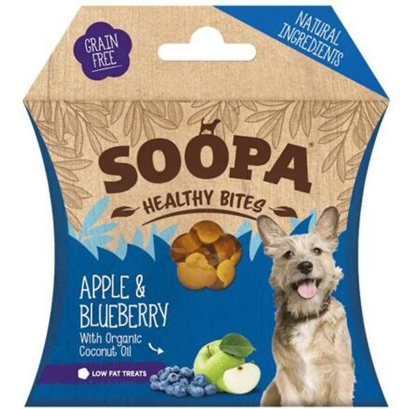 SOOPA PETS SOOPA HEALTHY BITES S JABLKEM A BORŮVKOU 50 G - VÝCVIKOVÉ PAMLSKY PRO PSY - CHOVATELSKÉ POTŘEBY MALVÍKZOO