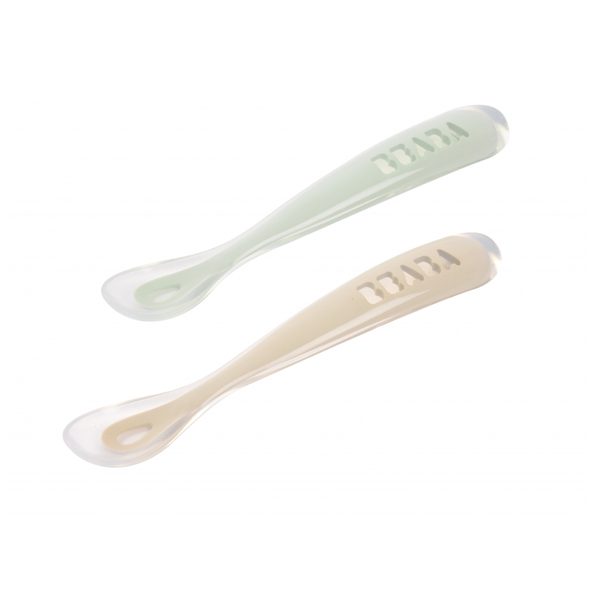 BEABA PRVNÍ LŽIČKY SILIKONOVÉ 2 KS S POUZDREM CLAY - LŽIČKY A PŘÍBORY - KRMENÍ