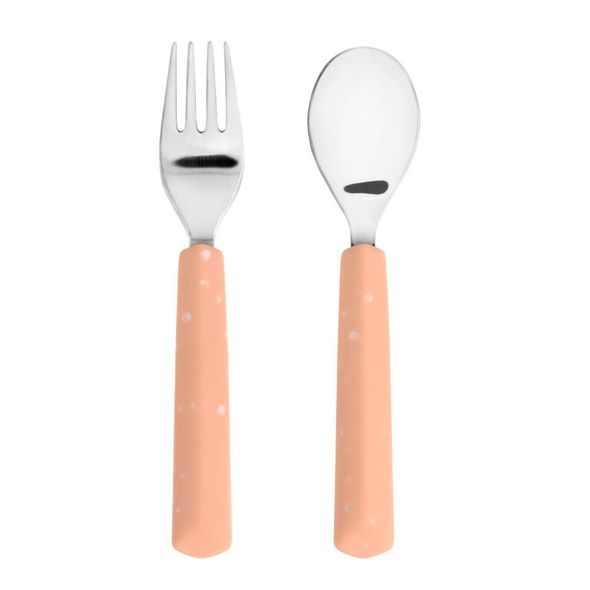 LÄSSIG CUTLERY WITH SILICONE HANDLE 2PCS APRICOT - LŽIČKY A PŘÍBORY - KRMENÍ