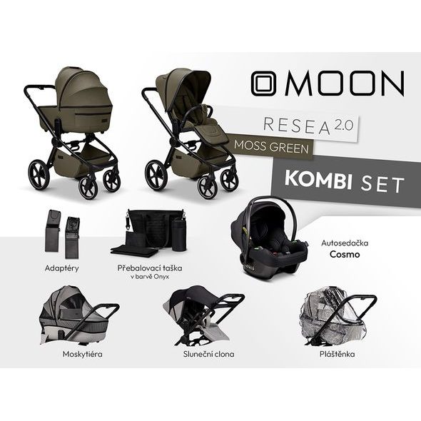 MOON RESEA 2.0 KOMBI SET - MOSS - KOMBINACE S PŘÍSLUŠENSTVÍM - KOČÁRKY A PŘÍSLUŠENSTVÍ