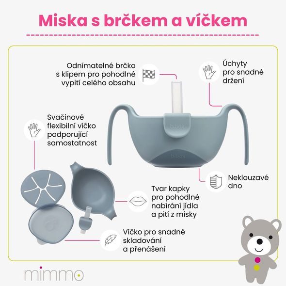 B.BOX MISKA S BRČKEM A VÍČKEM 3V1 - RŮŽOVÁ - MISKY, TALÍŘKY A PODLOŽKY - KRMENÍ