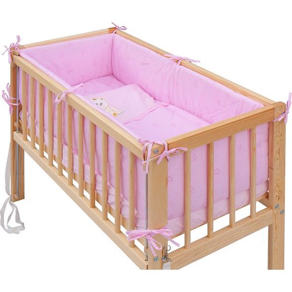 SCARLETT DĚTSKÁ POSTÝLKA BABY PŘÍRODNÍ S KOMPLETNÍ VÝBAVOU MÉĎA RŮŽOVÁ 90X41 CM - DŘEVĚNÉ POSTÝLKY - SPINKÁNÍ