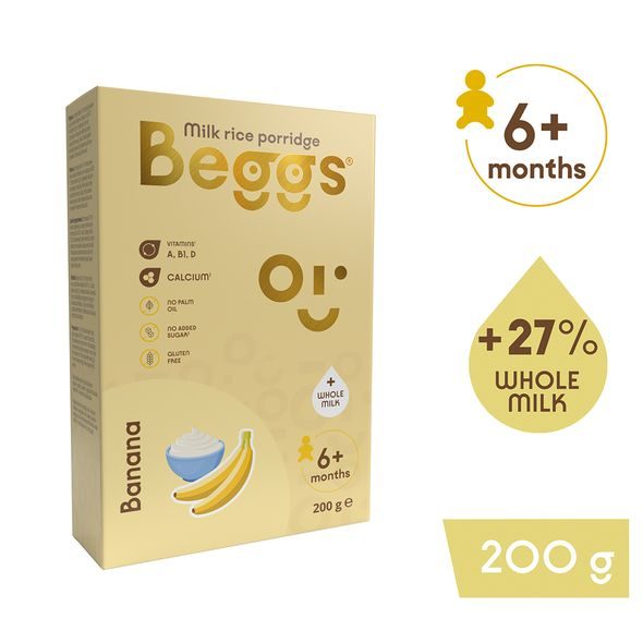 BEGGS MLÉČNÁ RÝŽOVÁ KAŠE BANÁNOVÁ 200G - KAŠE - KRMENÍ