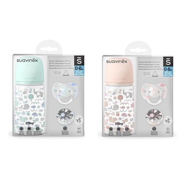 SUAVINEX SADA LÁHEV 270ML + DUDLÍK FYZIOLOGICKÝ 0/6M + KLIP MEMORIES - VÝHODNÉ SADY - KRMENÍ