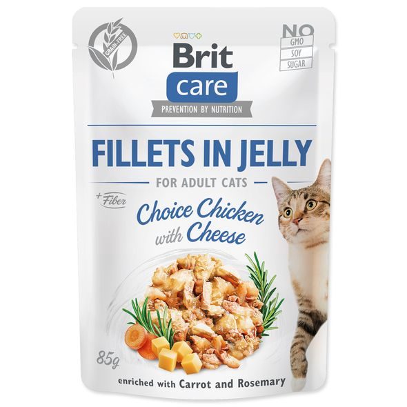 BRIT CARE CAT FILLETS IN JELLY CHOICE CHICKEN WITH CHEESE 85G - KAPSIČKY PRO KOČKY - CHOVATELSKÉ POTŘEBY MALVÍKZOO