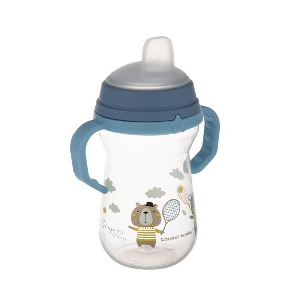 CANPOL BABIES HRNEČEK SE SILIKONOVÝM PÍTKEM FIRSTCUP BONJOUR PARIS 250ML MODRÝ - DĚTSKÉ HRNEČKY - KRMENÍ