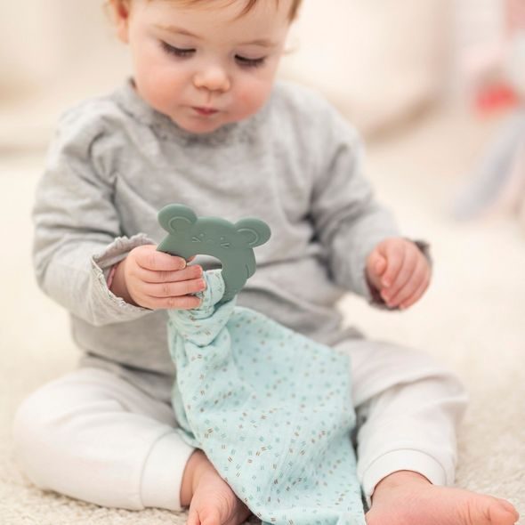 NATTOU KOUSÁTKO SILIKONOVÉ BEZ BPA S BAVLNĚNOU DEČKOU 28 X 28 CM MINT - KOUSÁTKA - PRO DĚTI