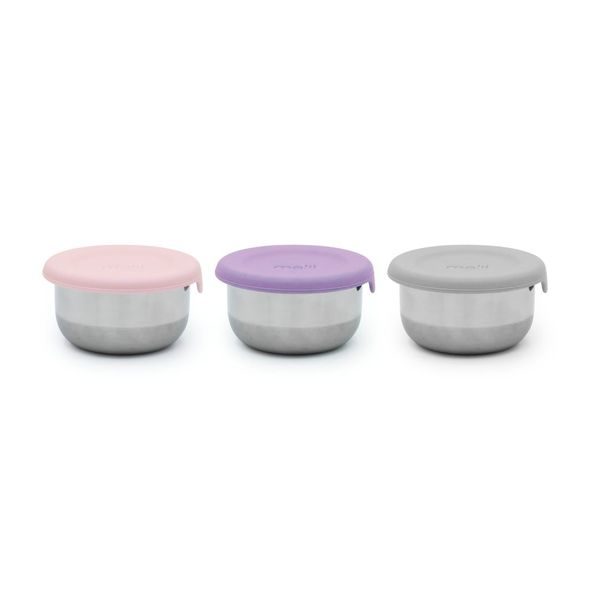 MELII NEREZOVÁ DÓZA 89 ML SE SILIKONOVÝM VÍČKEM 3KS - RŮŽOVÁ/ ŠEDÁ - USKLADNĚNÍ JÍDLA - KRMENÍ