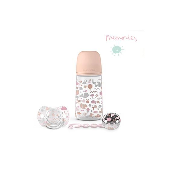 SUAVINÉX SADA 270ML + DUDLÍK FYZIOLOGICKÝ 0/6M + KLIP MEMORIES - VÝHODNÉ SADY - KRMENÍ