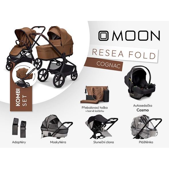 MOON RESEA FOLD KOMBI SET - COGNAC - KOMBINACE S PŘÍSLUŠENSTVÍM - KOČÁRKY A PŘÍSLUŠENSTVÍ
