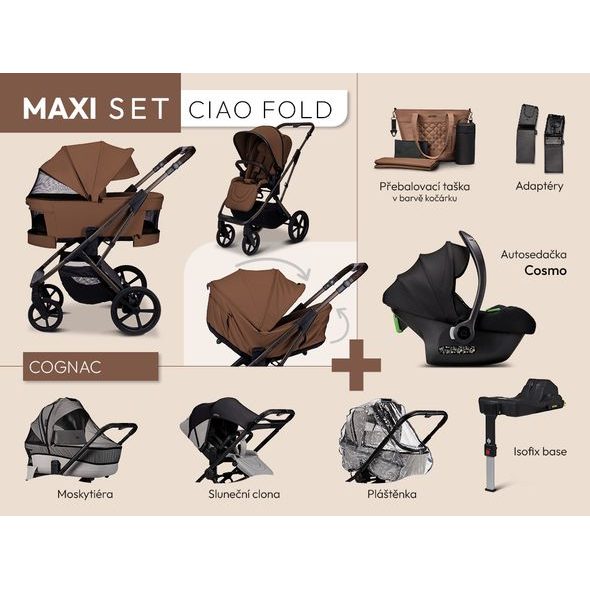 MOON CIAO FOLD MAXI SET - COGNAC - TROJKOMBINACE - KOČÁRKY A PŘÍSLUŠENSTVÍ