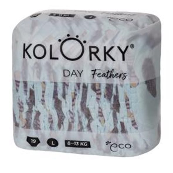 KOLORKY DAY PEŘÍ L (8-13 KG) 19 KS JEDNORÁZOVÉ EKO PLENKY - JEDNORÁZOVÉ PLENY - VŠETKO NA PREBAĽOVANIE