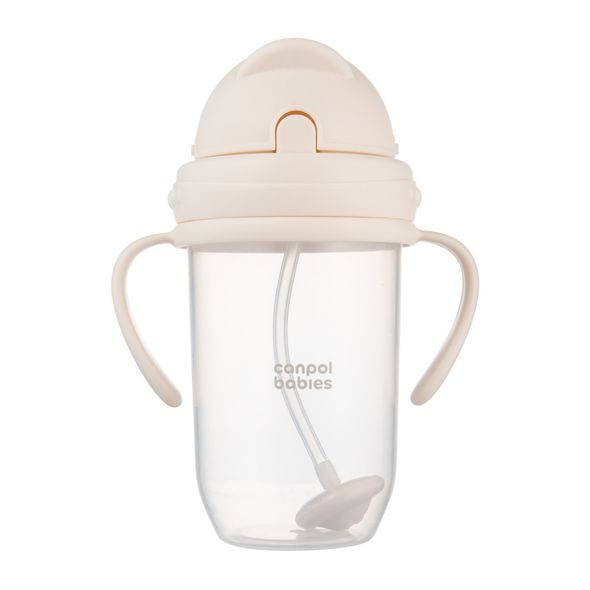 CANPOL BABIES HRNEČEK NEVYLÉVACÍ SE SLÁMKOU A ZÁVAŽÍM 270ML KRÉMOVÝ - DĚTSKÉ HRNEČKY - KRMENÍ