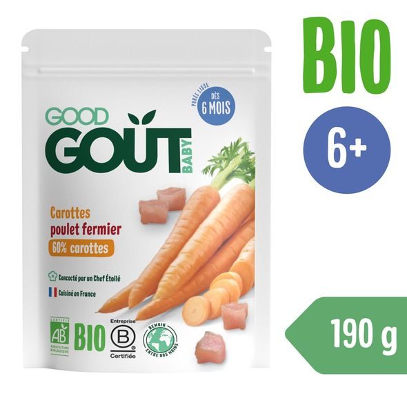 GOOD GOUT BIO MRKEV S FARMÁŘSKÝM KUŘÁTKEM 190 G - MASO/ZELENINA - KRMENÍ