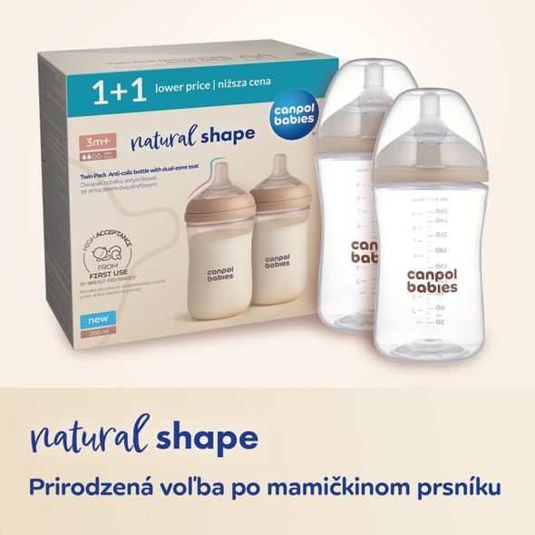 CANPOL BABIES SET LAHVÍ NATURAL SHAPE 260ML 2KS - KOJENECKÉ LAHVE - KRMENÍ