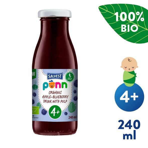 SALVEST PÕNN BIO BORŮVKOVÁ ŠŤÁVA S JABLKEM A DUŽINOU (240 ML) - NÁPOJE - KRMENÍ