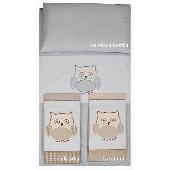 TOMI POVLEČENÍ K2 VÝŠIVKA SOVA BÉŽOVÁ KOSTKA - POVLEČENÍ DO POSTÝLKY - SPINKÁNÍ