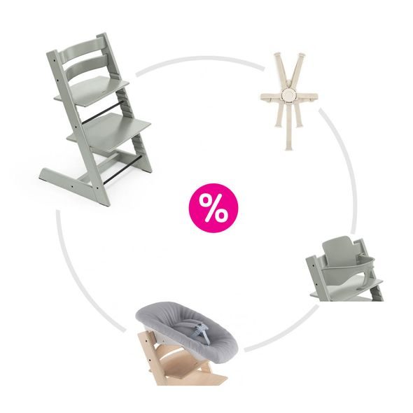 STOKKE® TRIPP TRAPP® + NOVOROZENECKÁ SADA + BABY SET + PÁSY ZVÝHODNĚNÁ SADA - JÍDELNÍ ŽIDLIČKY DŘEVĚNÉ - KRMENÍ