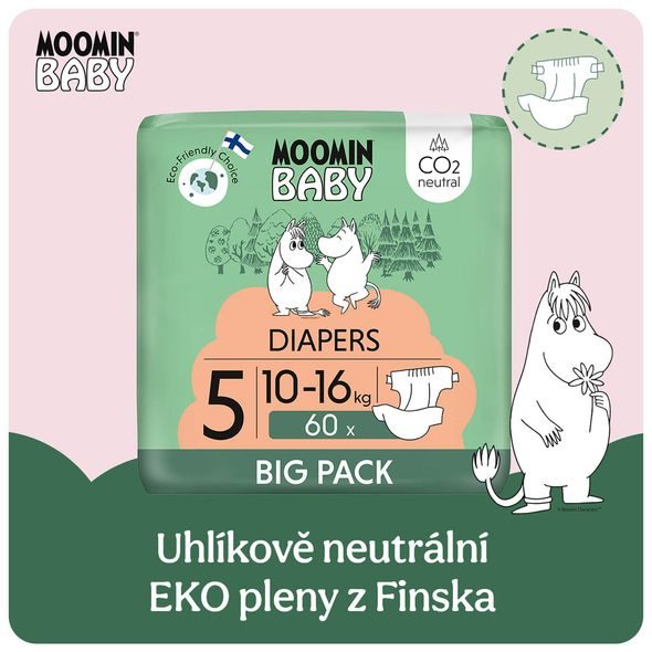 MOOMIN BABY 5 MAXI 10-16 KG (60 KS), EKO PLENKY - JEDNORÁZOVÉ PLENY - PŘEBALOVÁNÍ