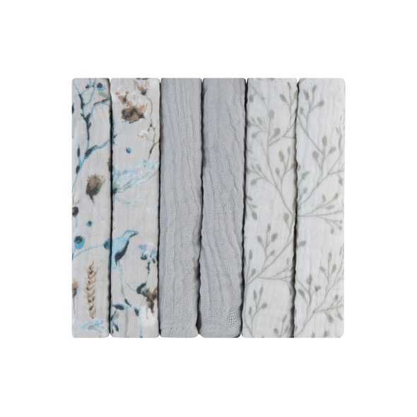 KIKKABOO PLENY MUŠELÍNOVÉ 30X30 CM 6KS DREAMY FIELDS GREY - LÁTKOVÉ PLENY ALL IN ONE - PŘEBALOVÁNÍ