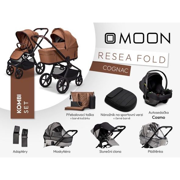 MOON RESEA FOLD KOMBI SET - COGNAC - KOMBINACE S PŘÍSLUŠENSTVÍM - KOČÁRKY A PŘÍSLUŠENSTVÍ