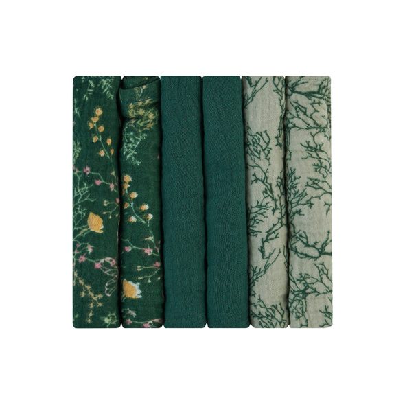 KIKKABOO PLENY MUŠELÍNOVÉ 30X30 CM 6KS SECRET GARDEN GREEN - LÁTKOVÉ PLENY ALL IN ONE - PŘEBALOVÁNÍ