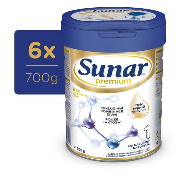 SUNAR 6X PREMIUM 1 MLÉKO POČÁTEČNÍ 700G - KOJENECKÁ MLÉKA - KRMENÍ