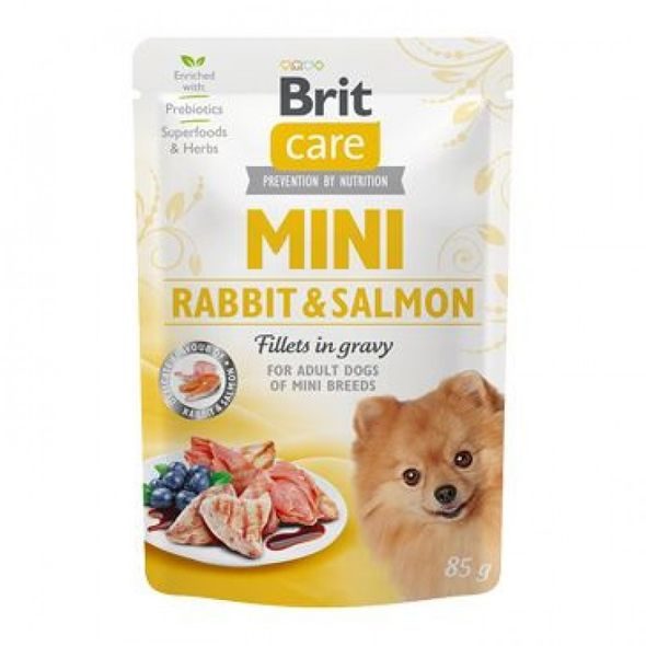 BRIT CARE MINI RABBIT&SALMON FILLETS IN GRAVY 85 G - KAPSIČKY PRO PSY - CHOVATELSKÉ POTŘEBY MALVÍKZOO