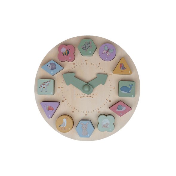 LITTLE DUTCH HODINY S PUZZLE KOSTKAMI DŘEVĚNÉ FARMA - VKLÁDÁNÍ TVARŮ - PRO DĚTI