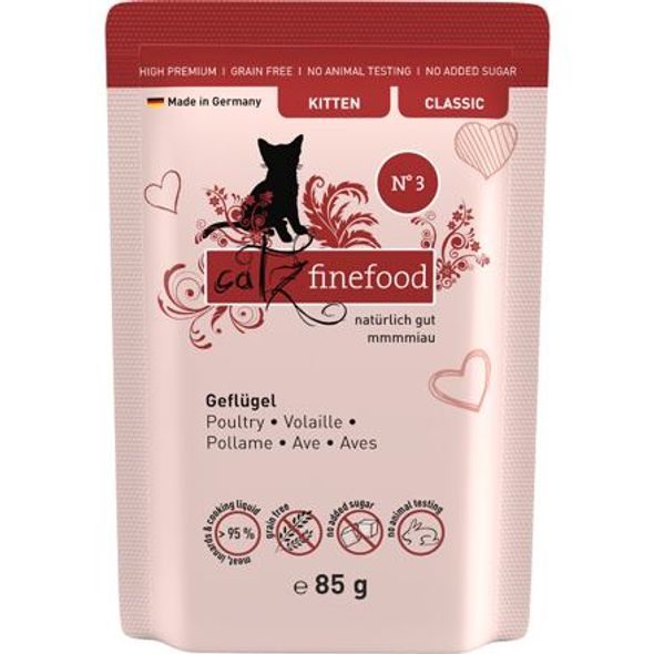 CATZ FINEFOOD KAPSIČKA PRO KOŤATA CF CLASSIC KITTEN NO.3 - S DRŮBEŽÍM MASEM A BRUSINKAMI 85 G - KRMIVO PRO KOŤATA - CHOVATELSKÉ POTŘEBY MALVÍKZOO