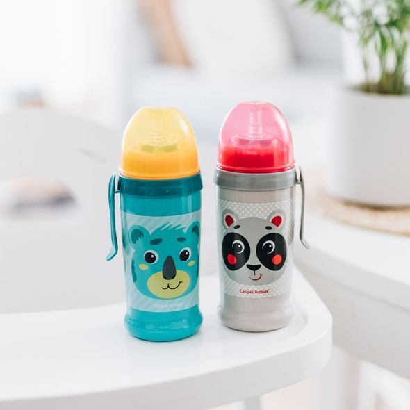 CANPOL BABIES LÁHEV SPORTOVNÍ S NEVYLÉVACÍ SLÁMKOU HELLO LITTLE 350 ML ZELENÁ - SPORTOVNÍ LAHVE - KRMENÍ