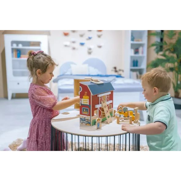 ZOPA DŘEVĚNÁ PŘENOSNÁ AKTIVITY FARMA - DOMEČKY A FIGURKY - PRO DĚTI