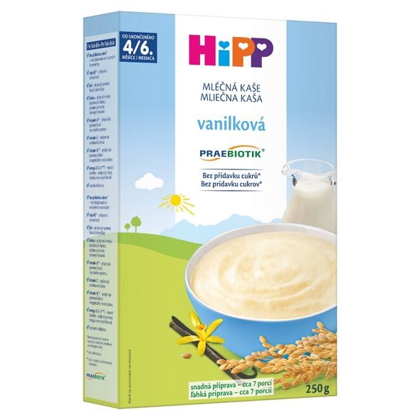 HIPP MLÉČNÁ PRVNÍ KAŠE VANILKOVÁ PRAEBIOTIK 250G - EXPIRACE 31.7.2026 - KAŠE - KRMENÍ