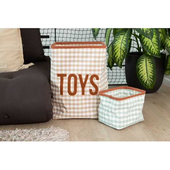 CHILDHOME KOŠ NA HRAČKY 20X20X25 CM VICHY SAGE GREEN - BOXY NA HRAČKY - SPINKÁNÍ