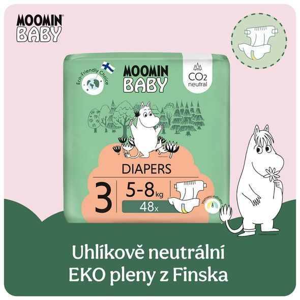 MOOMIN BABY 3 MIDI 5–8 KG (48 KS), EKO PLENY - JEDNORÁZOVÉ PLENY - PŘEBALOVÁNÍ