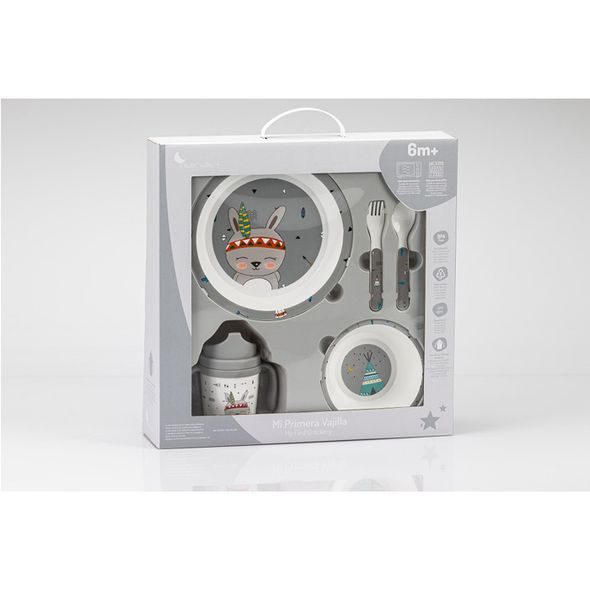 INTERBABY JÍDELNÍ SET INDIÁN +6M - ŠEDÝ - VÝHODNÉ SADY - KRMENÍ