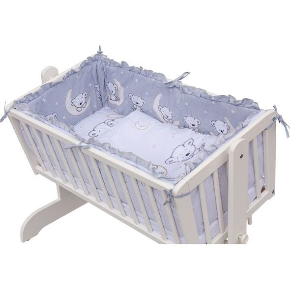 SCARLETT DĚTSKÁ KOLÉBKA BÍLÁ - 90X41CM S KOMPLETNÍ VÝBAVOU TORO BARVA SOUPRAVY: TORO MODRÁ - KOŠÍKY A KOLÉBKY - SPINKÁNÍ