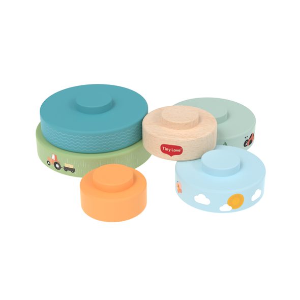 TINY LOVE NASAZOVACÍ KROUŽKY DŘEVĚNÉ FARMERS FUNDAY - STOHOVACÍ HRAČKY - PRO DĚTI