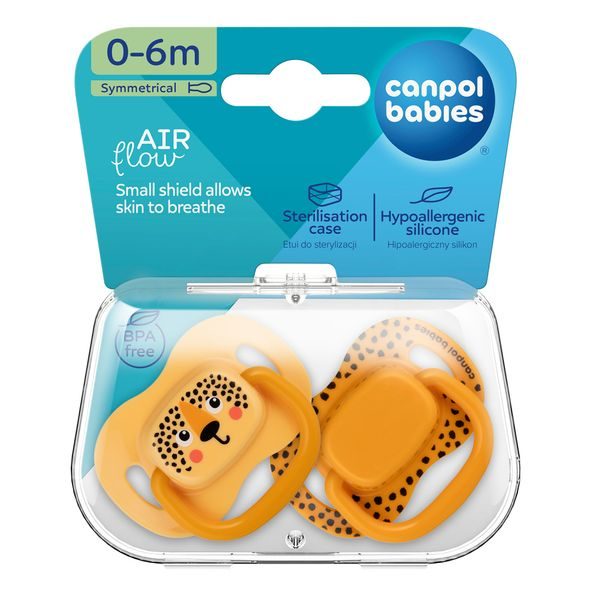 CANPOL BABIES SET SYMETRICKÝCH SILIKONOVÝCH DUDLÍKŮ BABIESBOO 0-6M 2KS ORANŽOVÝ - ŠIDÍTKA A DOPLŇKY - KRMENÍ