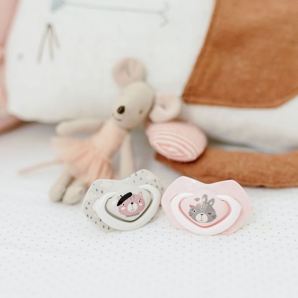 CANPOL BABIES SET SYMETRICKÝCH SILIKONOVÝCH DUDLÍKŮ 0-6M BONJOUR PARIS RŮŽOVÝ - ŠIDÍTKA A DOPLŇKY - KRMENÍ